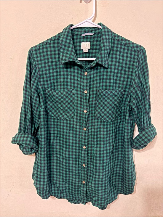 a new day Tops - a new day Green and Black Check Button-Down Shirt